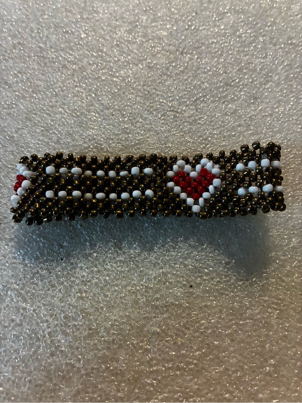 Handmade Beaded Barrette with Red Heart Accent